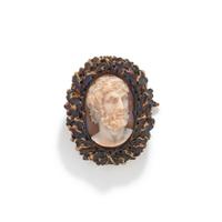 A Neoclassical Agate Cameo Brooch with a Bearded Male Portrait Head