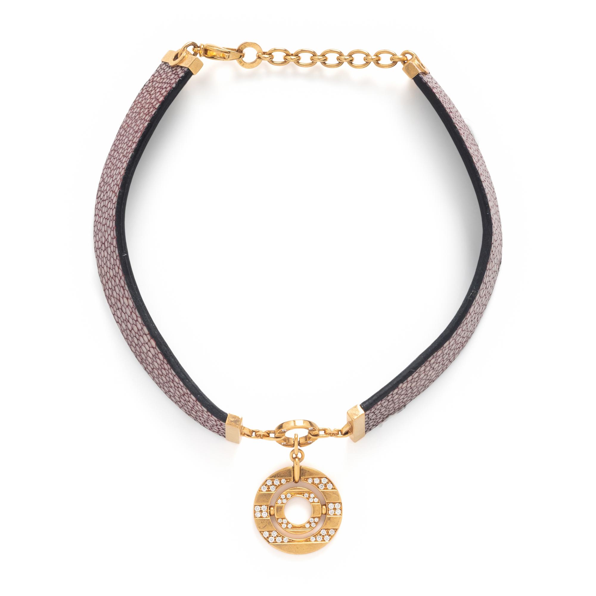 Bulgari, 'Astrale', Yellow Gold, Diamond, and Galuchat Collar Necklace