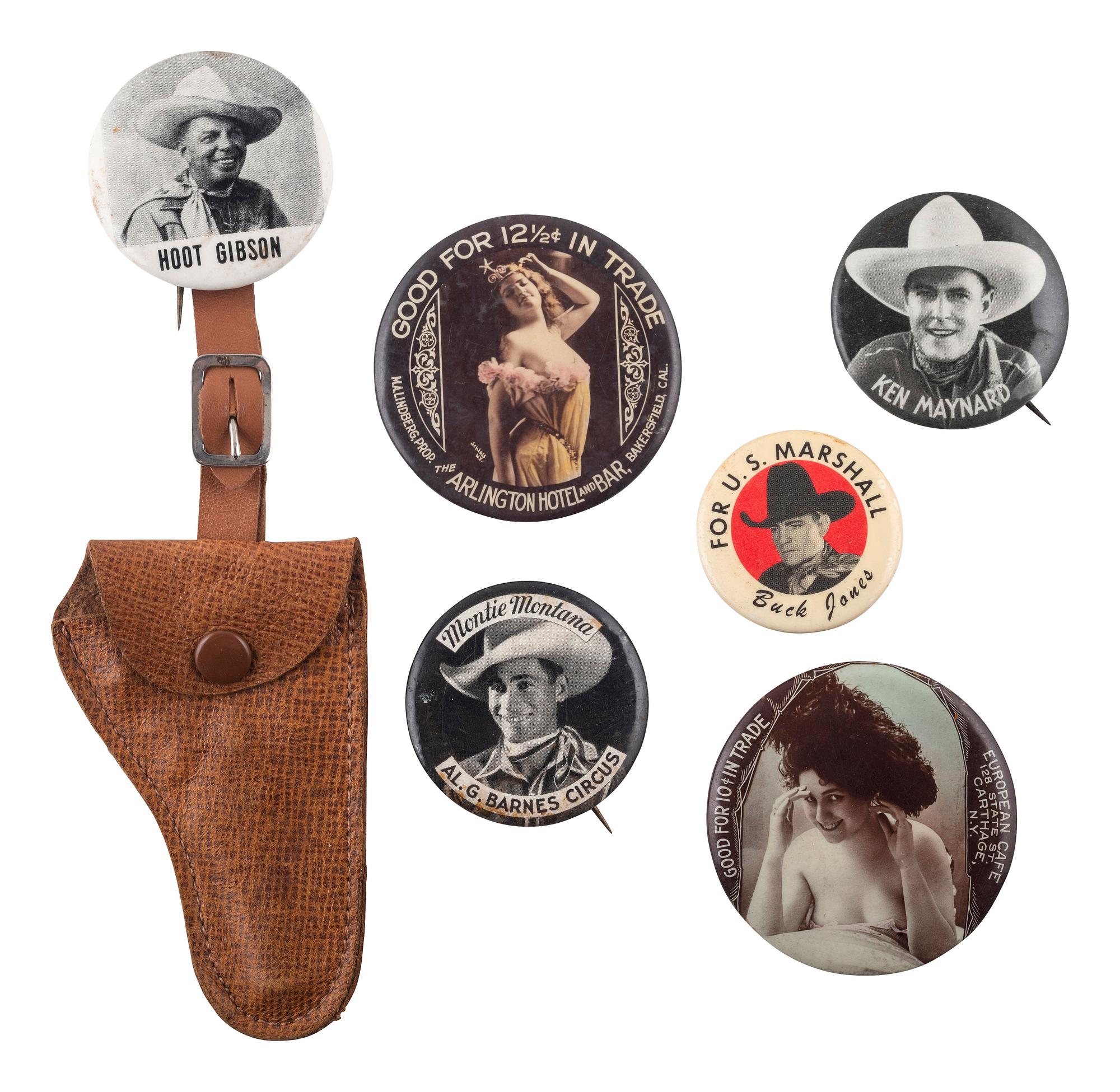 [WESTERN AMERICANA] -- [WILD WEST SHOWS]. Photographs and pinbacks featuring western performers.