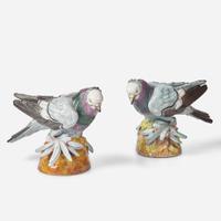 A pair of German porcelain pigeons Probably Sitzendorf, 1884-1902