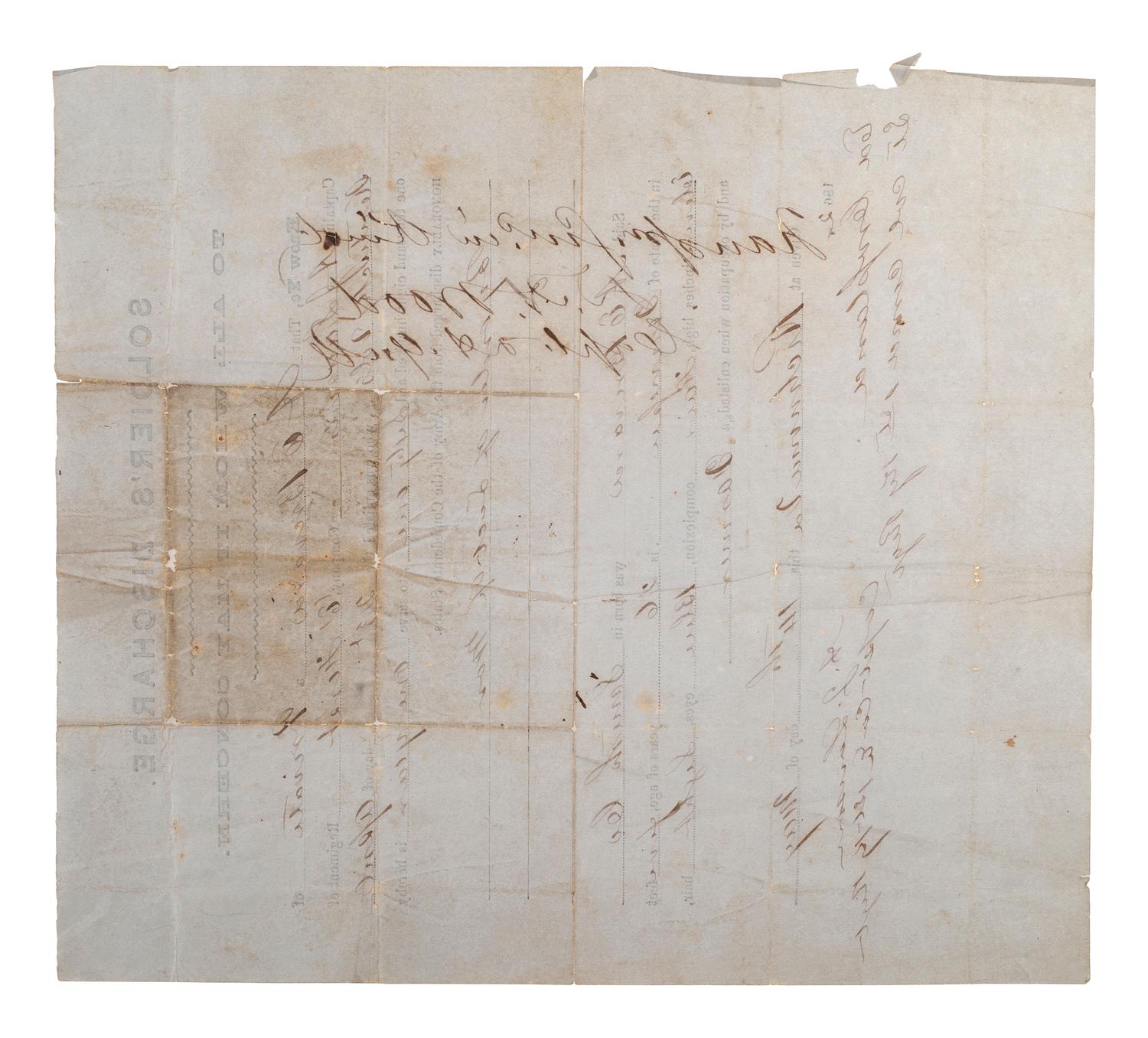 [CIVIL WAR]. A.E. Brevard, Company E, 1st Kentucky Infantry discharge document. Richmond, VA, 14 May 1862.