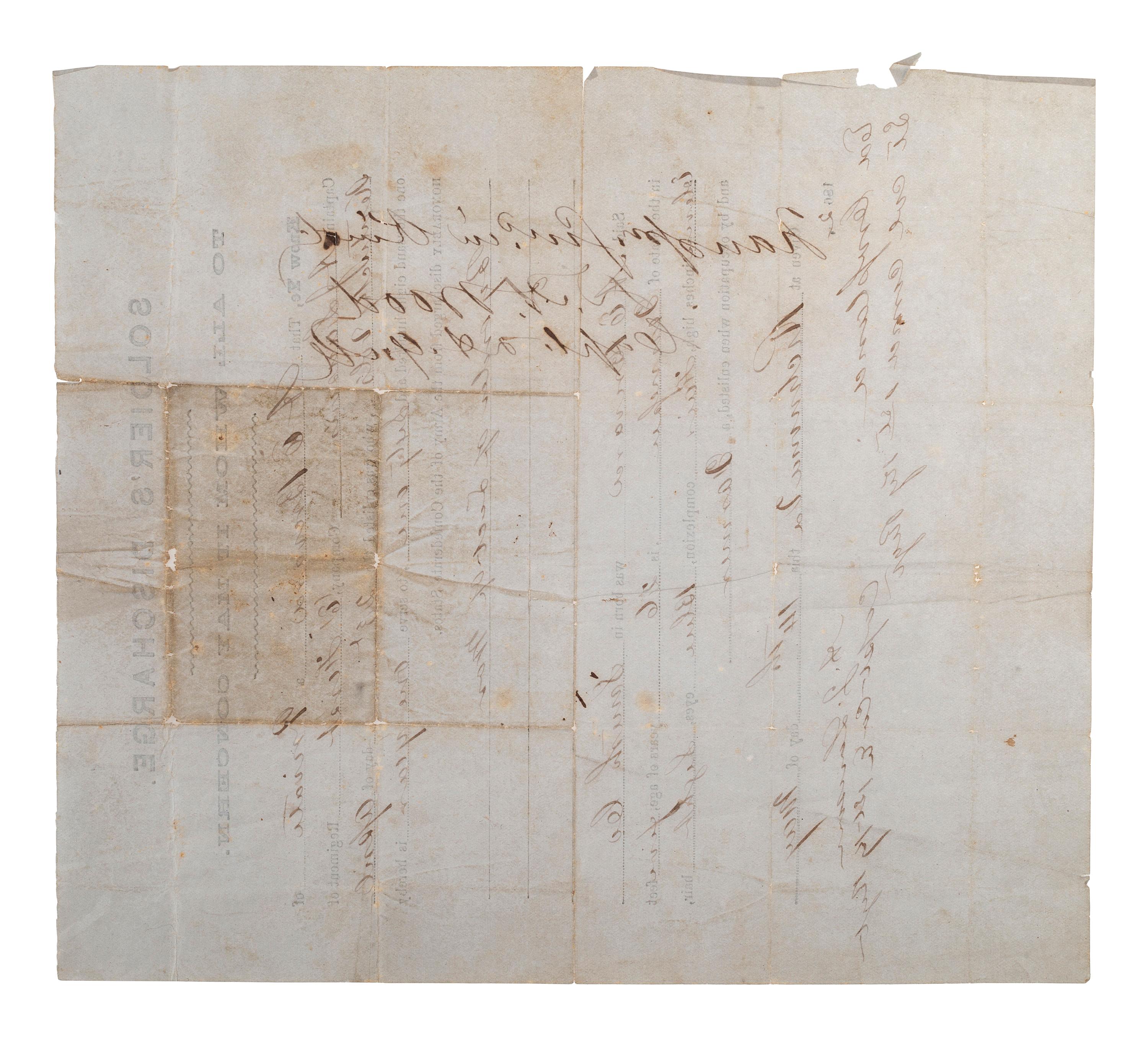 [CIVIL WAR]. A.E. Brevard, Company E, 1st Kentucky Infantry discharge document. Richmond, VA, 14 May 1862.