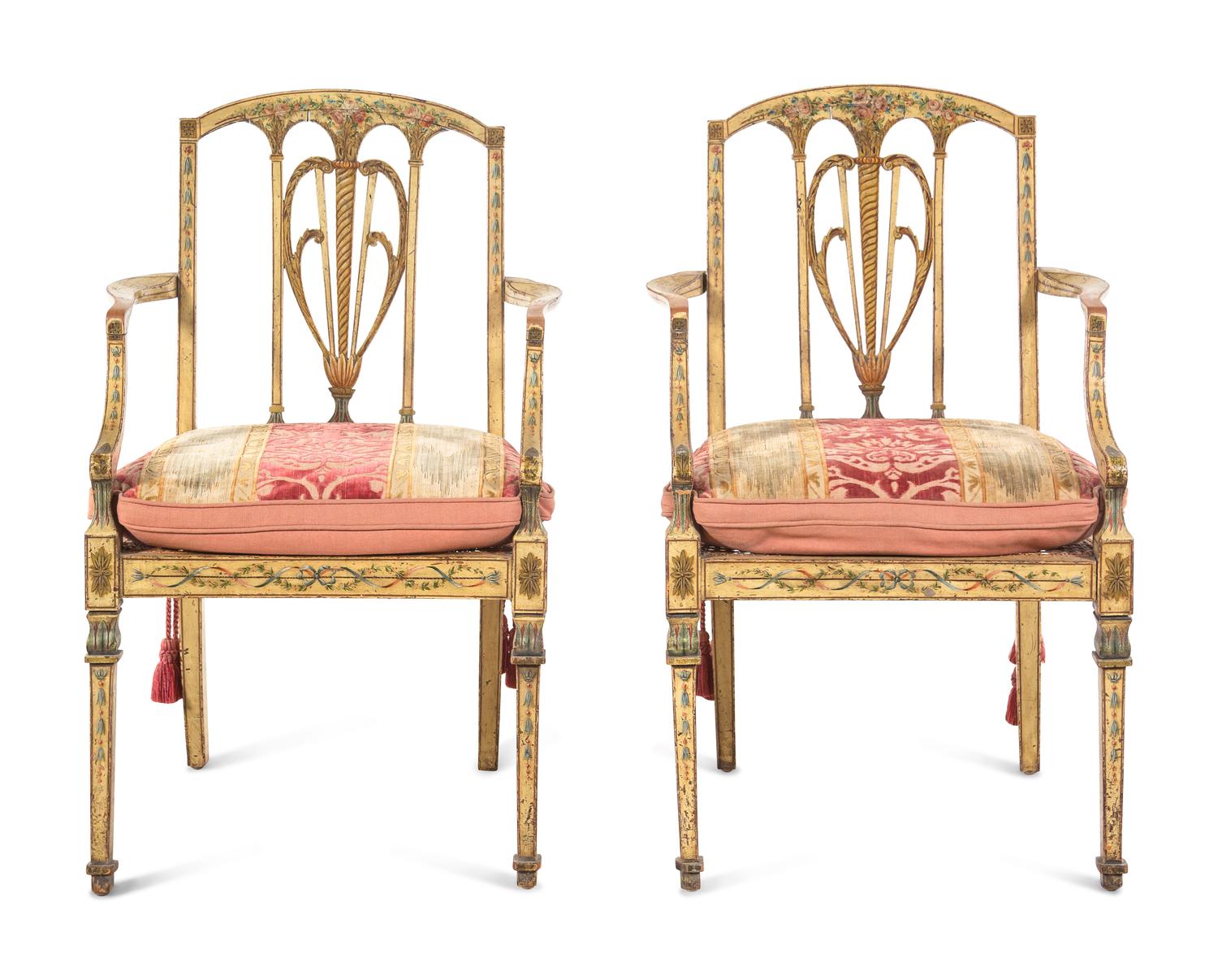A Pair of George III Painted Armchairs
