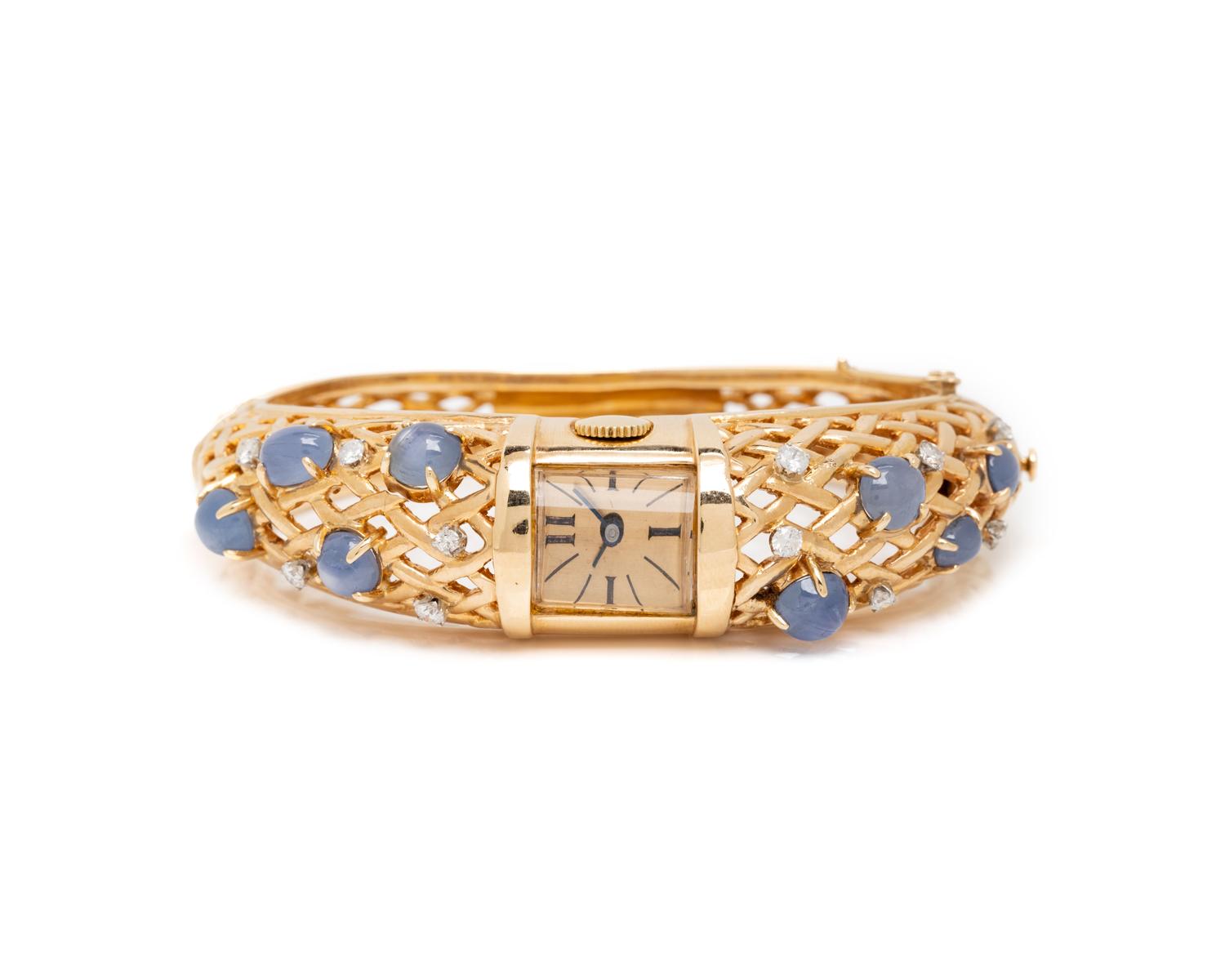 LUCIEN PICARD, YELLOW GOLD, STAR SAPPHIRE, AND DIAMOND BRACELET WATCH