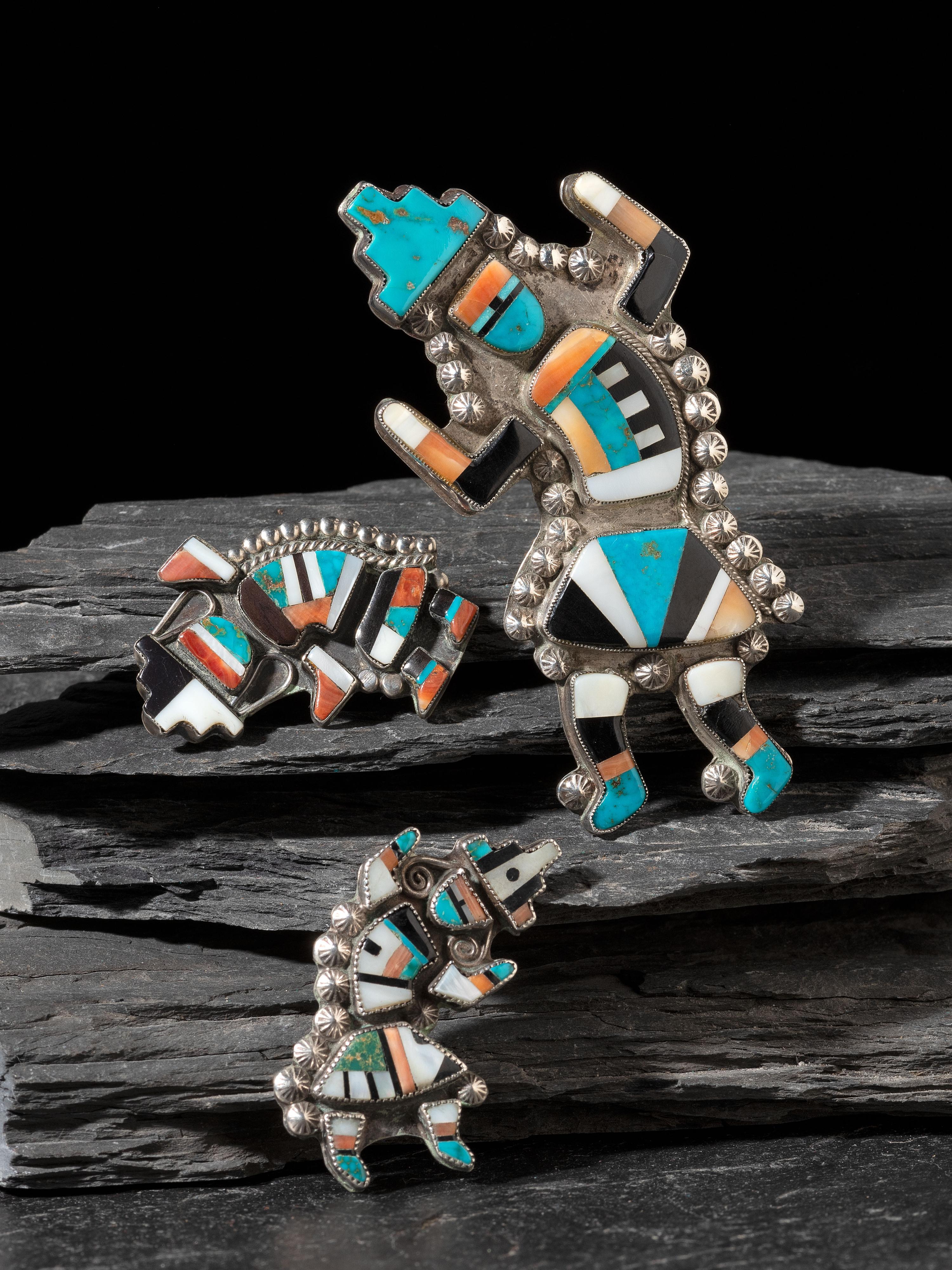 Zuni Mosaic Inlay Rainbowman Pins
