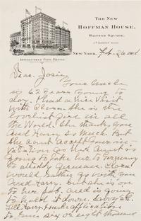 CODY, William F. (1846-1917). Autograph letter signed ("Uncle Will Cody"), to his niece Josie. New York, 26 February 1908.