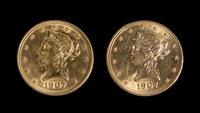 A Pair of United States 1907 Liberty Head $10 Gold Coins
