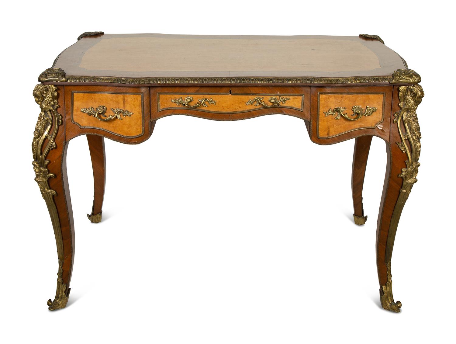 Approved for Donation A Louis XV Style Gilt Bronze Mounted Bureau Plat