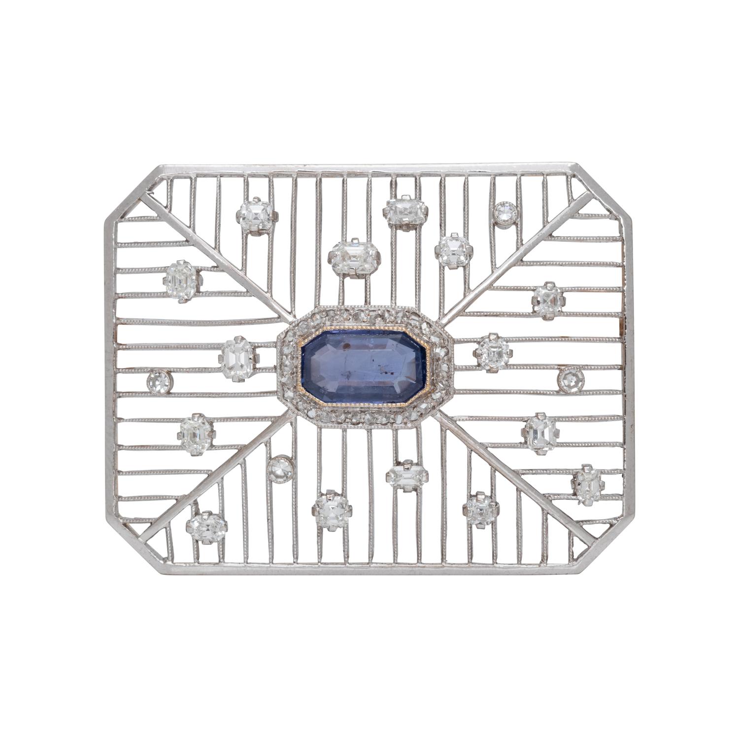 RUSSIAN, SAPPHIRE AND DIAMOND BROOCH