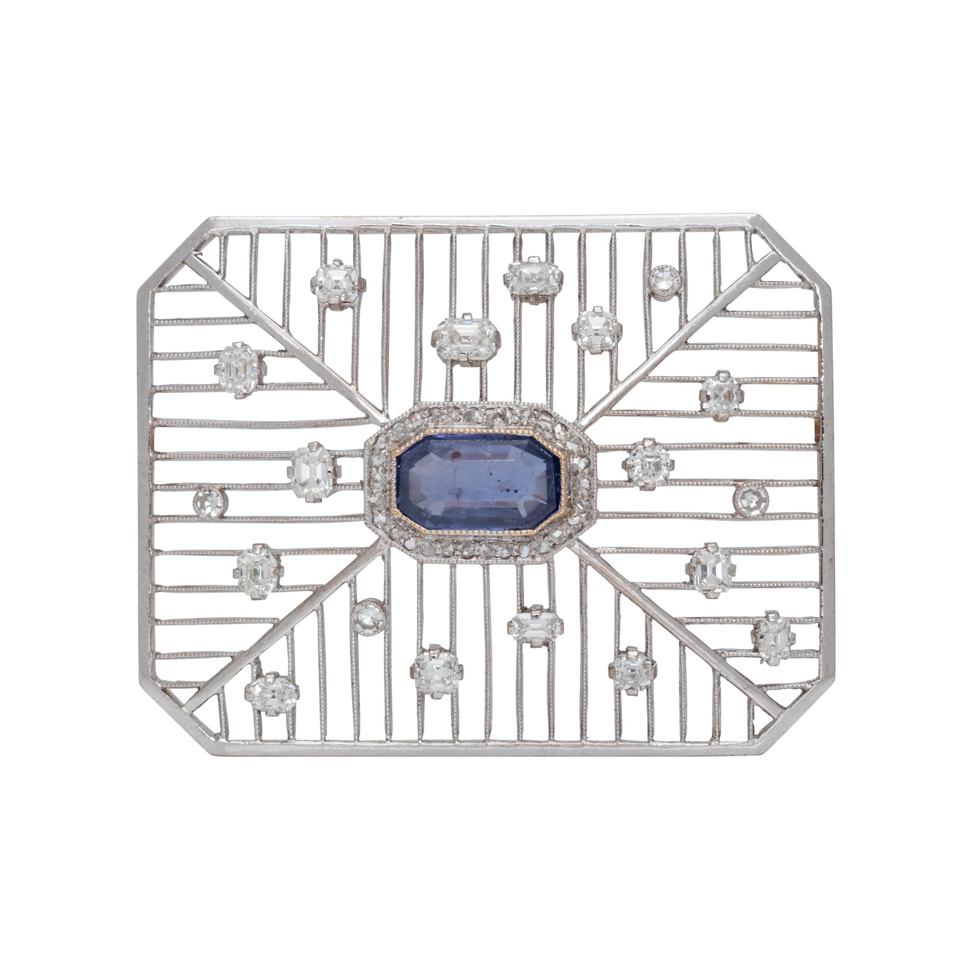 RUSSIAN, SAPPHIRE AND DIAMOND BROOCH