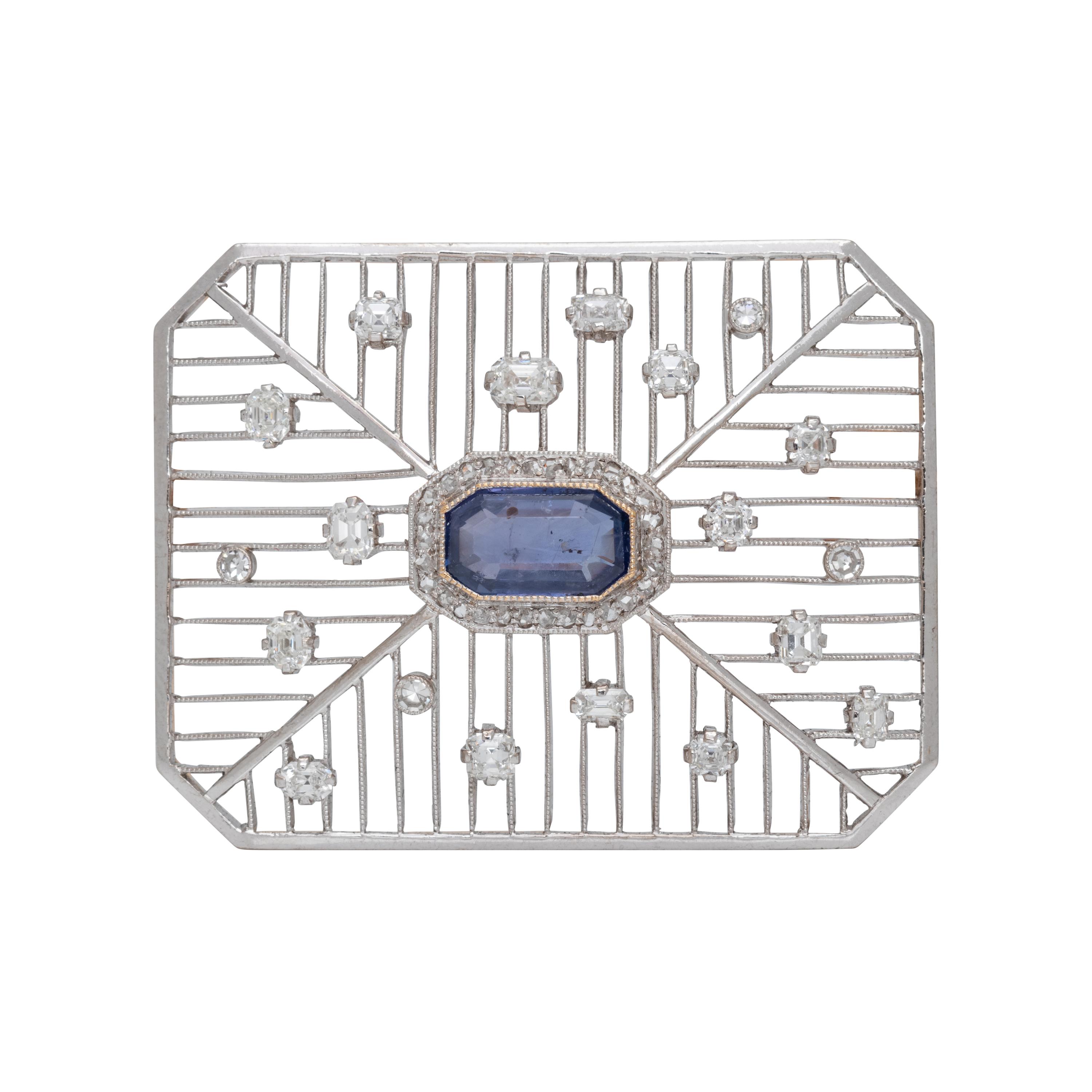 RUSSIAN, SAPPHIRE AND DIAMOND BROOCH
