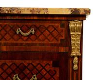 A Louis XVI Style Gilt Bronze Mounted Marquetry Marble-Top Commode — CIRCA 1900