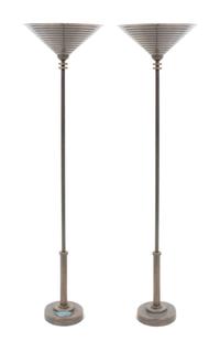 Art Deco, c.1940, a pair of metal torchieres
