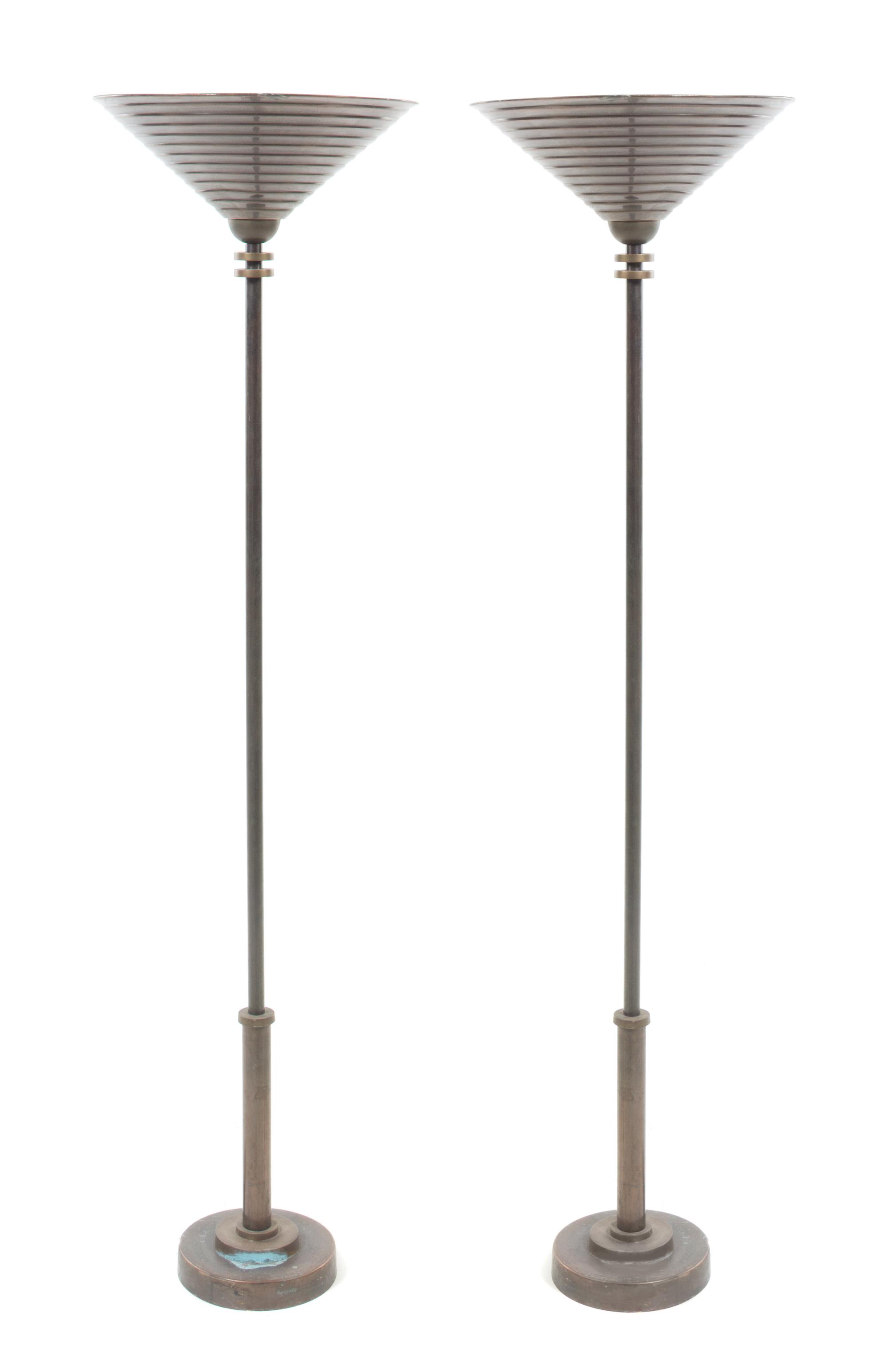 Art Deco, c.1940, a pair of metal torchieres
