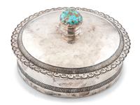 Navajo Silver Lidded Box, with Turquoise Inlaid Finial