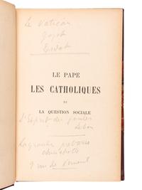 [MORÈS, Marquis de (1858-1896), his copy]. GREGOIRE, Leon. Le pape les Catholiques et la question sociale . Paris: Perrin et Cie, 1895.