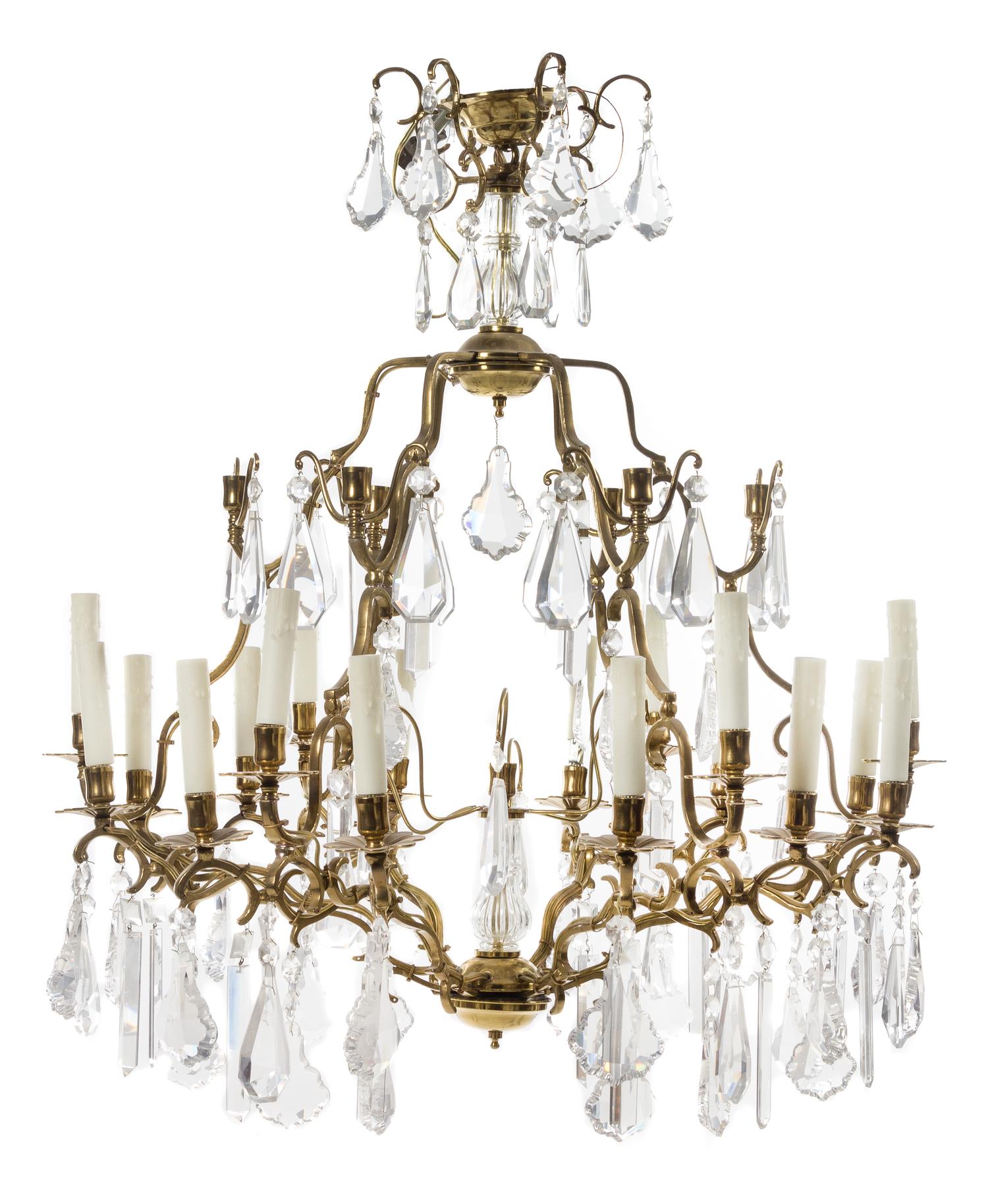 A Gilt Bronze Eighteen-Light Chandelier Height 38 inches. — 20TH CENTURY