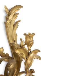 A Pair of Louis XV Gilt Bronze Three-Light Wall Sconces
