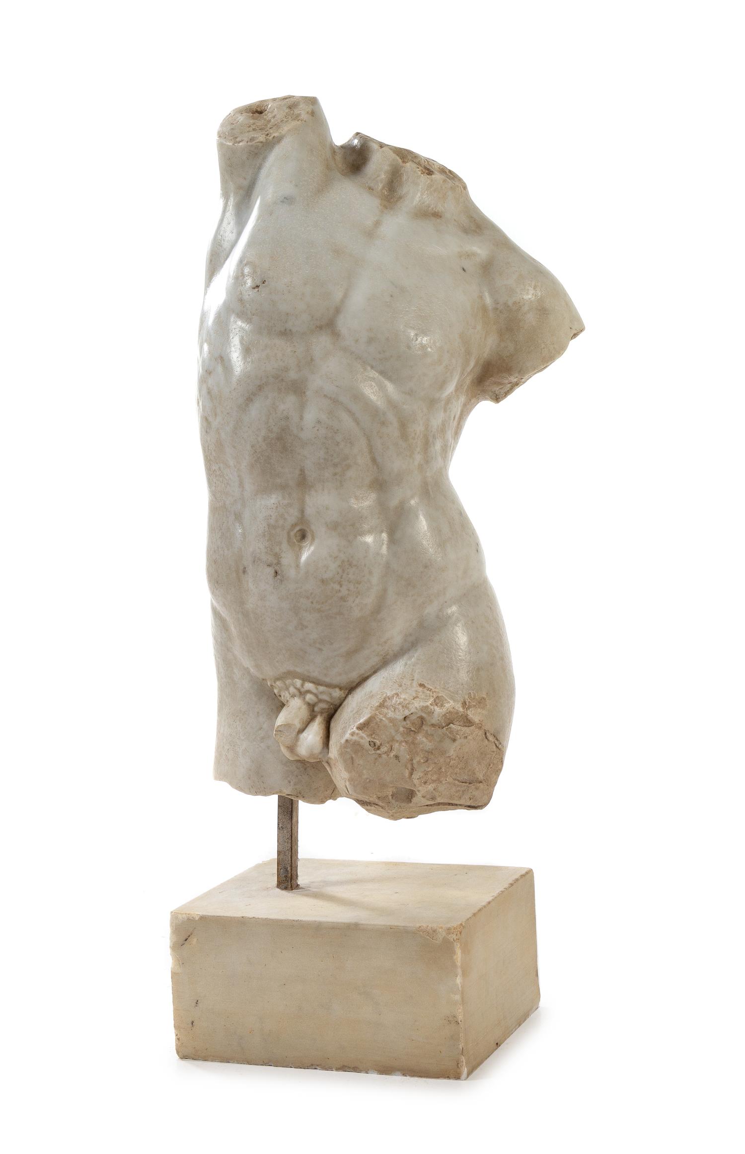A Continental Marble Torso Height overall 31 1/2 inches. — AFTER THE ANTIQUE, LATE 19TH/EARLY 20TH CENTURY