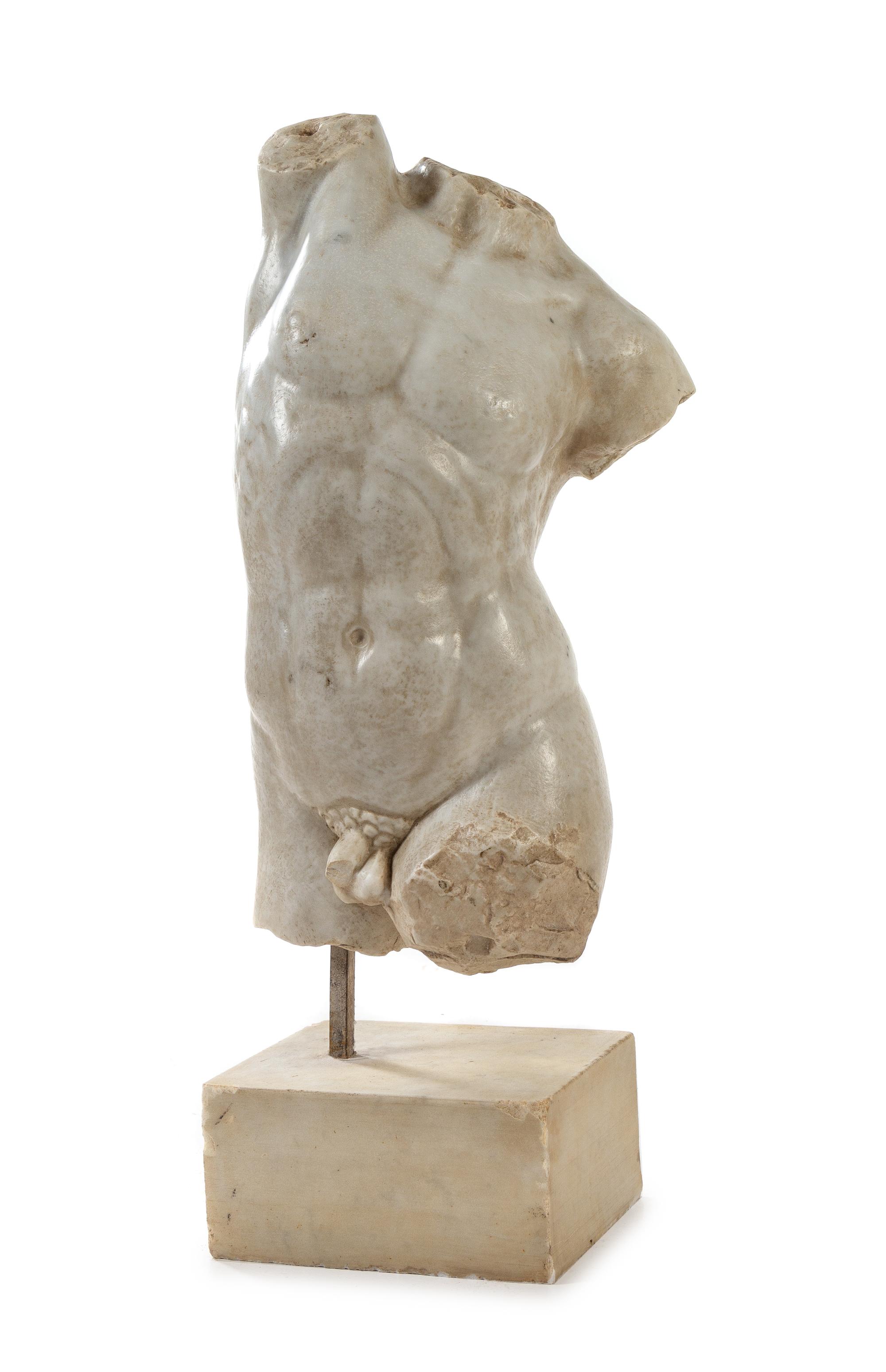 A Continental Marble Torso Height overall 31 1/2 inches. — AFTER THE ANTIQUE, LATE 19TH/EARLY 20TH CENTURY