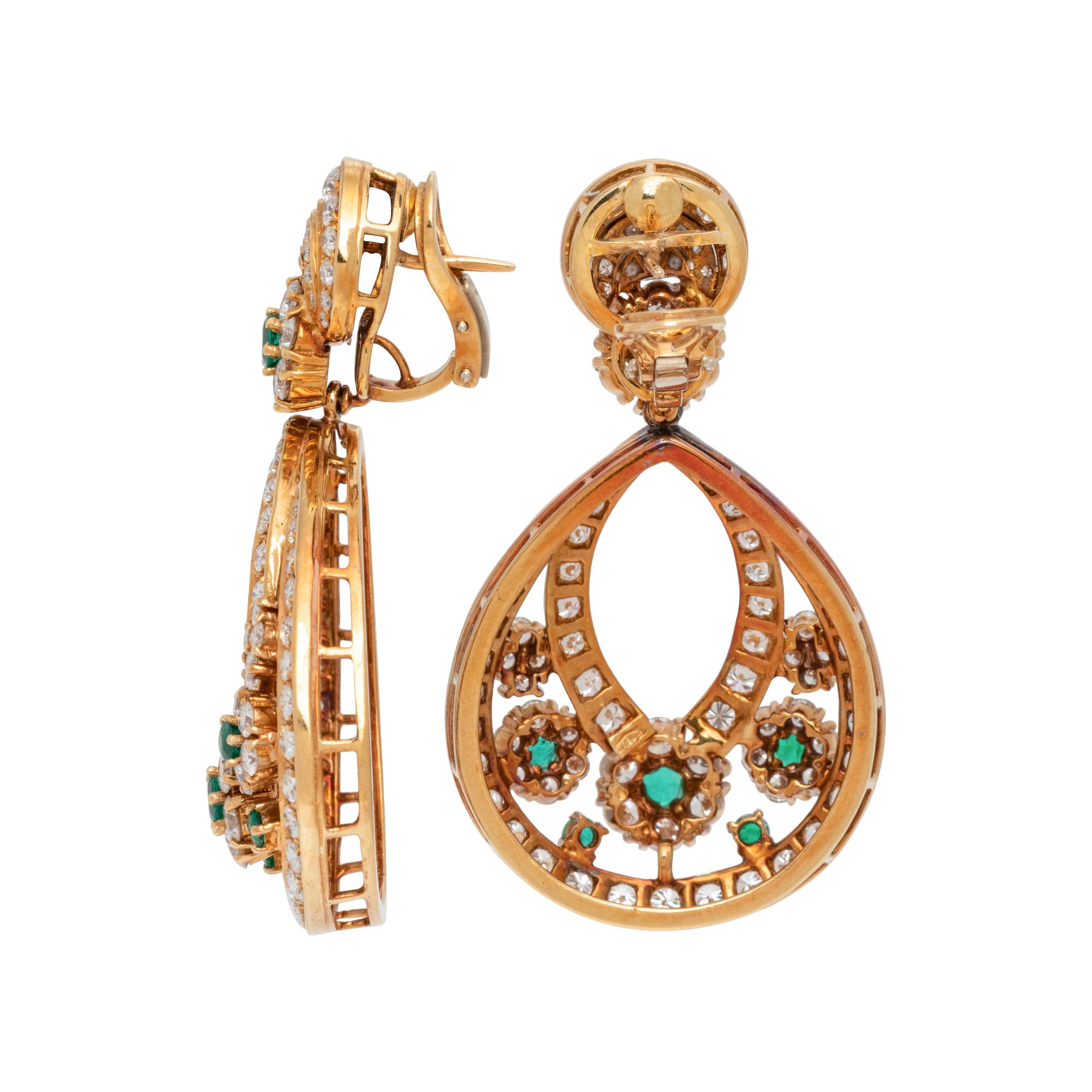EMERALD AND DIAMOND EARCLIPS