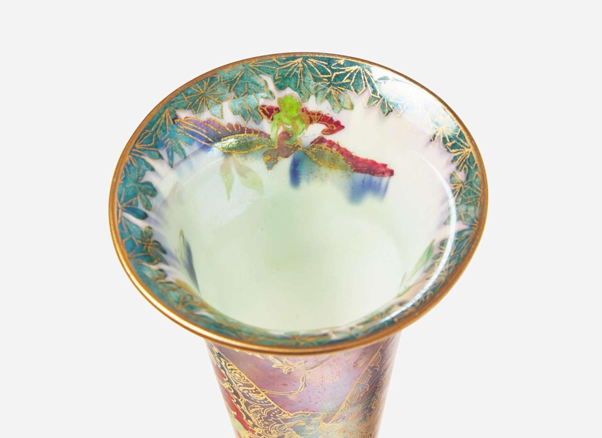 A Wedgwood Flame Fairyland Lustre "Butterfly Women" Footed Vase, UK, 1920s