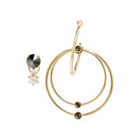 YELLOW GOLD, DIAMOND, AND BLACK DIAMOND MISMATCHED EAR PENDANT AND STUD EARRING