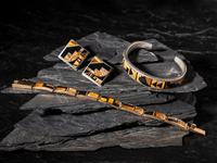 Navajo Mosaic Inlay Cuff Bracelet, Link Bracelet, and Post Earrings