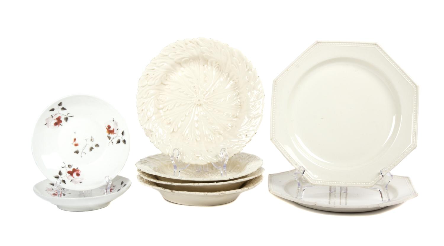 A Collection of Victorian Creamware and Porcelain Articles Diameter of first 10 inches.