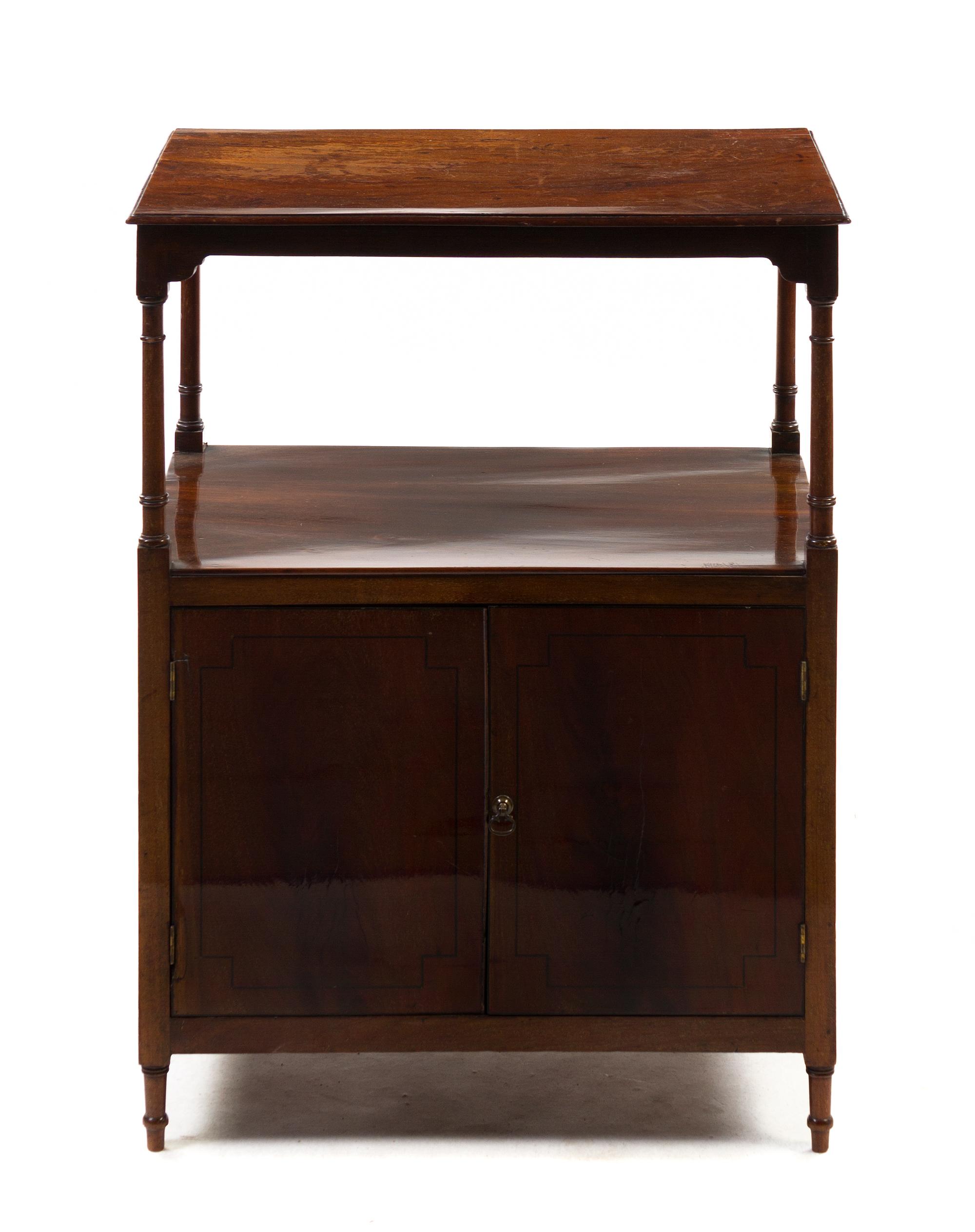 A George III Style Mahogany Side Cabinet, Height 32 1/2 x width 24 3/4 x depth 16 3/4 inches.