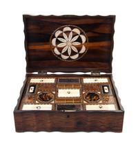 An Anglo-Ceylonese Ivory and Tortoise Shell Inlaid Rosewood Sewing Box Height 5 1/4 x width 15 3/4 x depth 10 3/4 inches. — CIRCA 1830