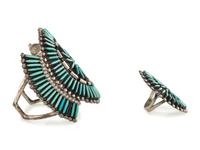 Silver and Needle Point Turquoise Cuff Bracelet AND Ring