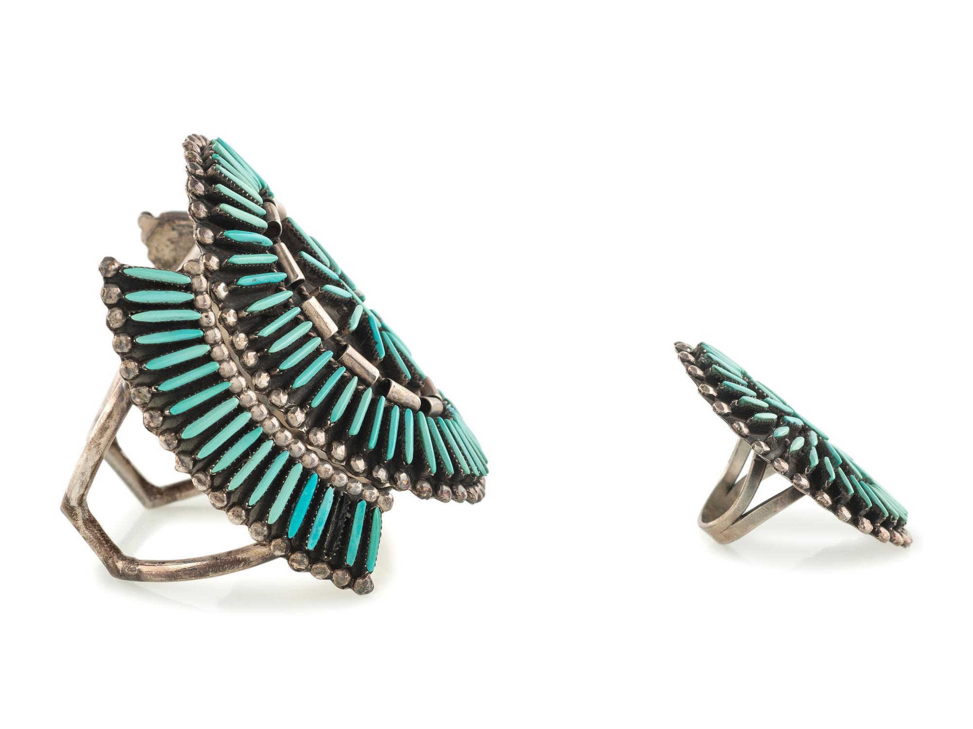 Silver and Needle Point Turquoise Cuff Bracelet AND Ring