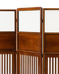 A Vienna Secession Mahogany and Frosted Glass Three-Panel Floor Screen