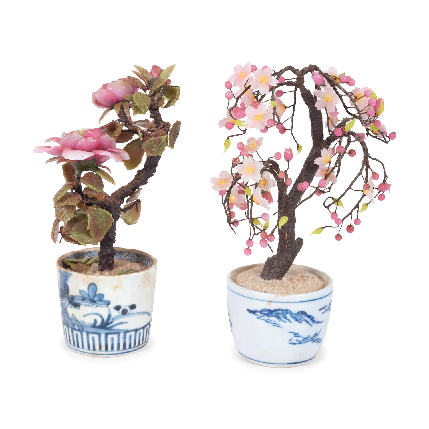 Two Carved Hard Stone Floral Bouquets