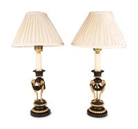 A Pair of Directoire Parcel-Gilt Bronze Candlesticks
