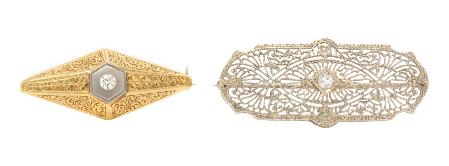A Collection of Gold and Diamond Bar Brooches, 4.70 dwts.