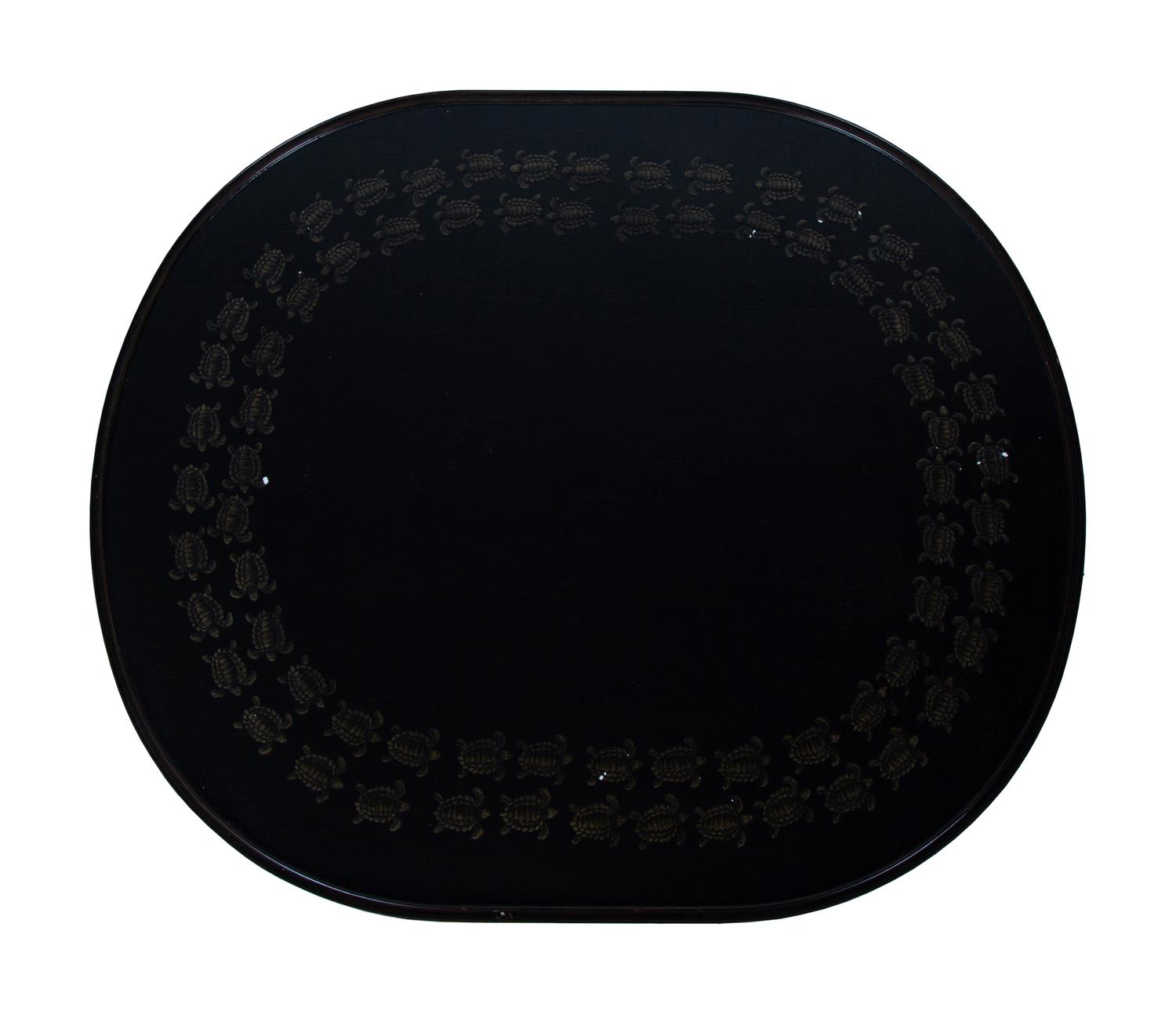 A Black-Painted Wood Side Table Decorated with Turtles — 20TH CENTURY