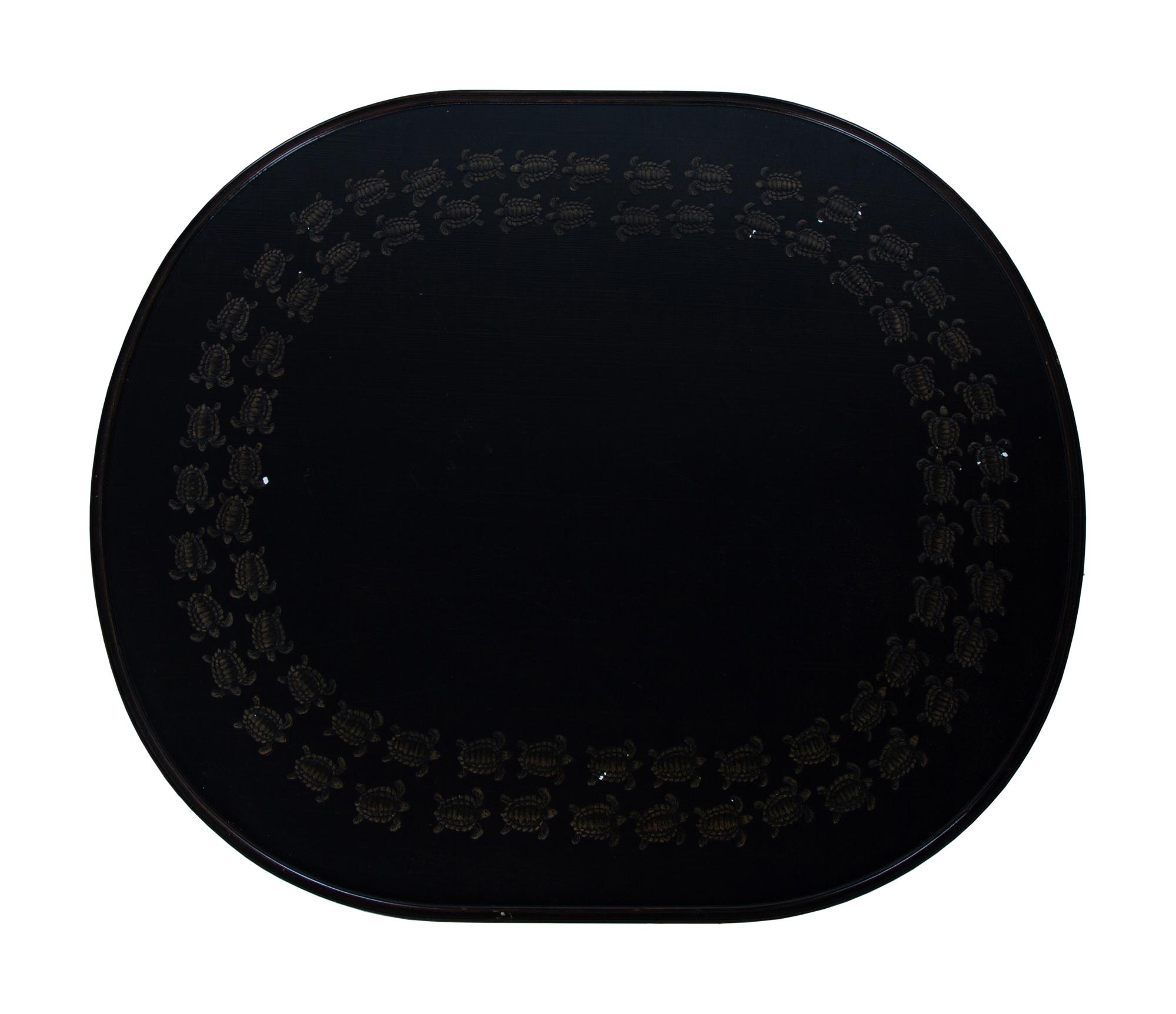 A Black-Painted Wood Side Table Decorated with Turtles — 20TH CENTURY