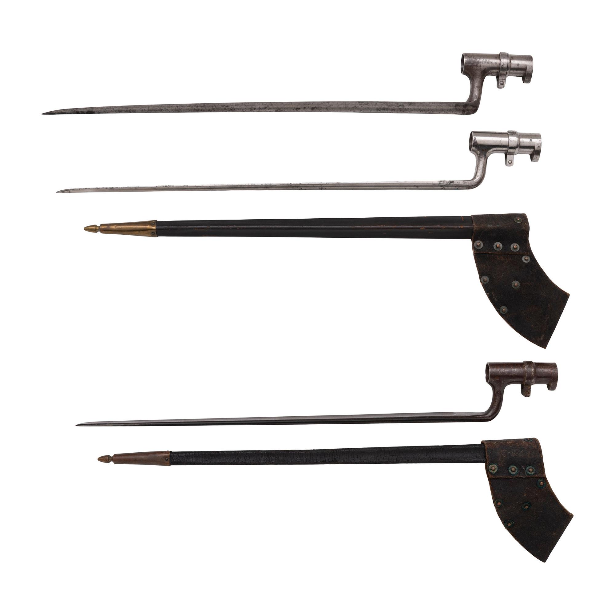 Three Spencer Socket Bayonets, One 1st and Two 2nd Patterns, two with Scabbards