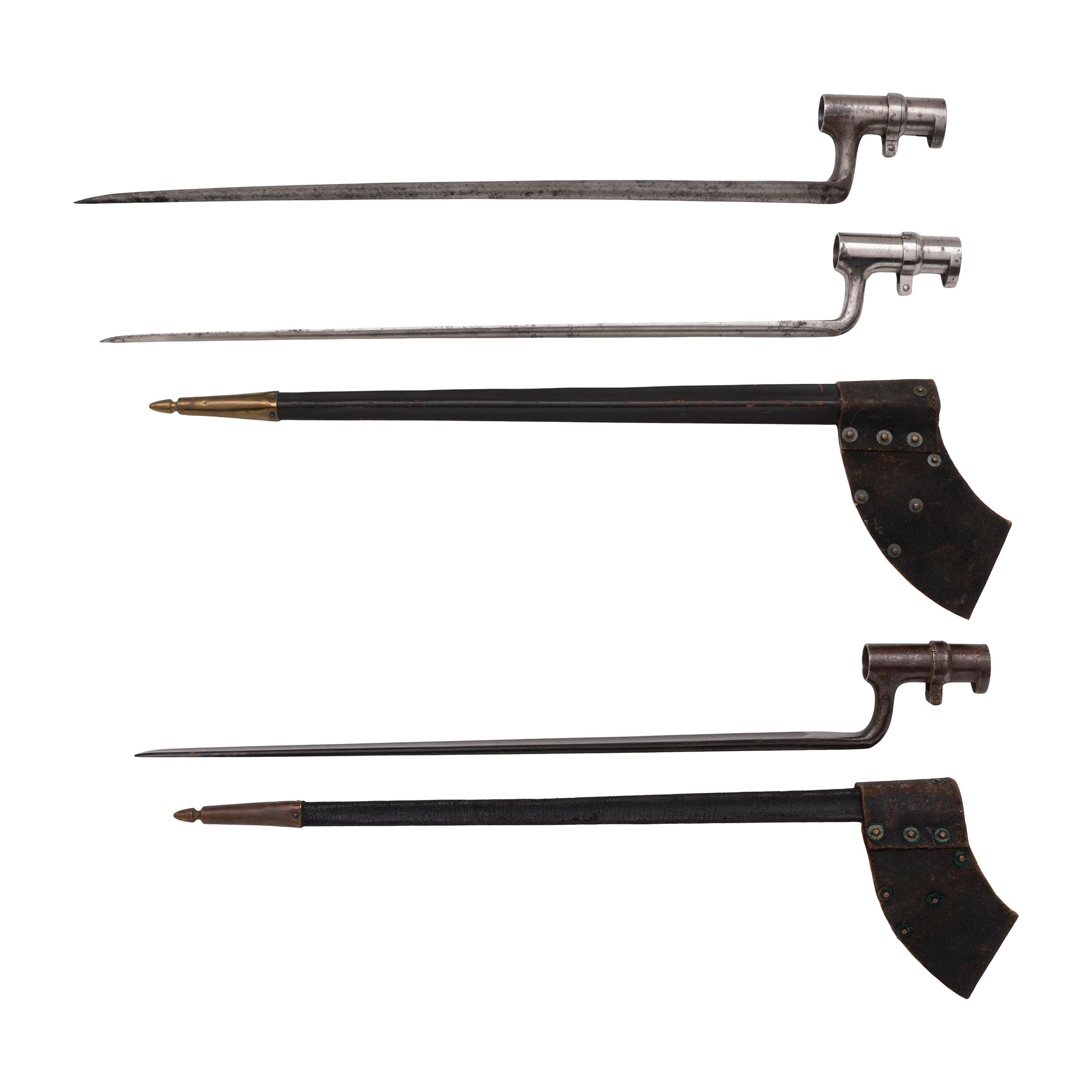Three Spencer Socket Bayonets, One 1st and Two 2nd Patterns, two with Scabbards