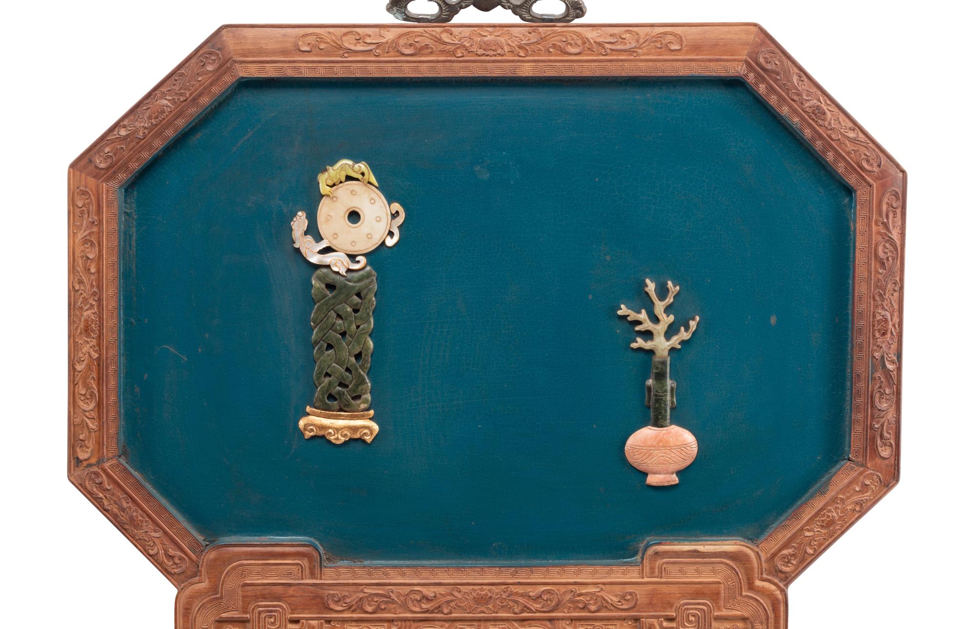 A Pair of Large Chinese Hardstone-Inlaid Panels