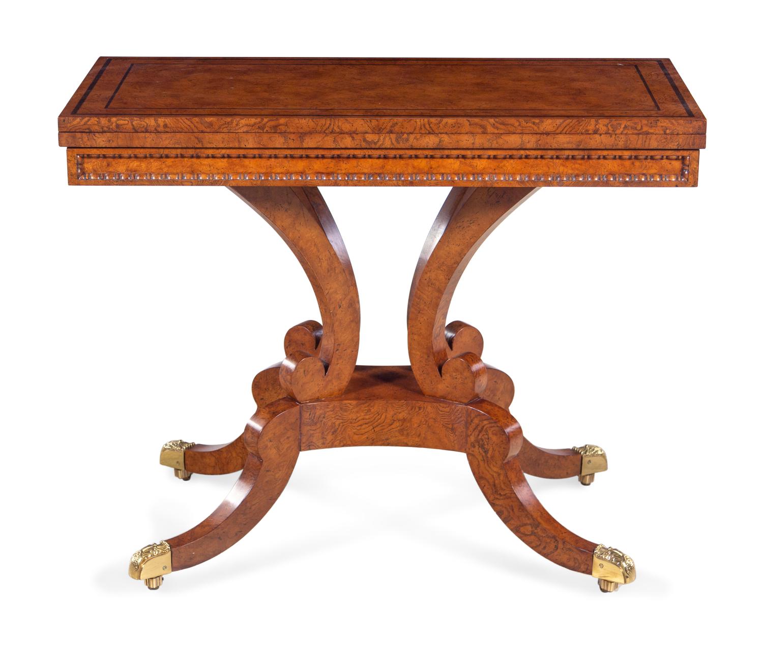 A Contemporary Regency Style Burlwood Flip-Top Table