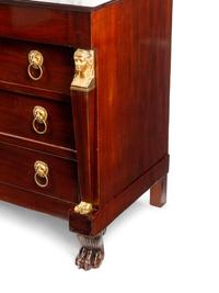 An Empire Style Gilt Bronze Mounted Mahogany Marble-Top Commode