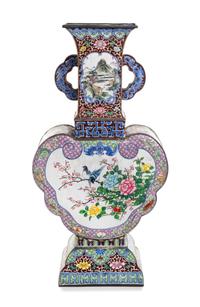 A Chinese Canton Enamel on Copper Vase Height 20 inches. — 19TH CENTURY