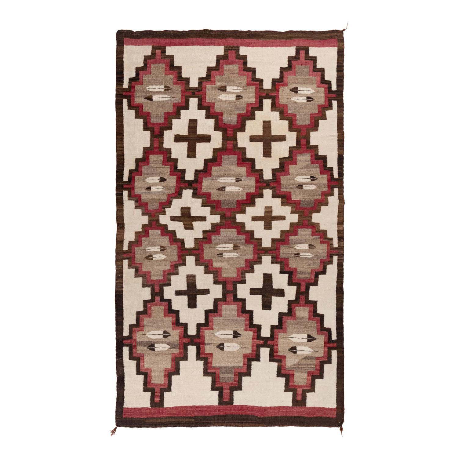 Navajo Crystal Pattern Weaving, with Feathers and Crosses [Rug]