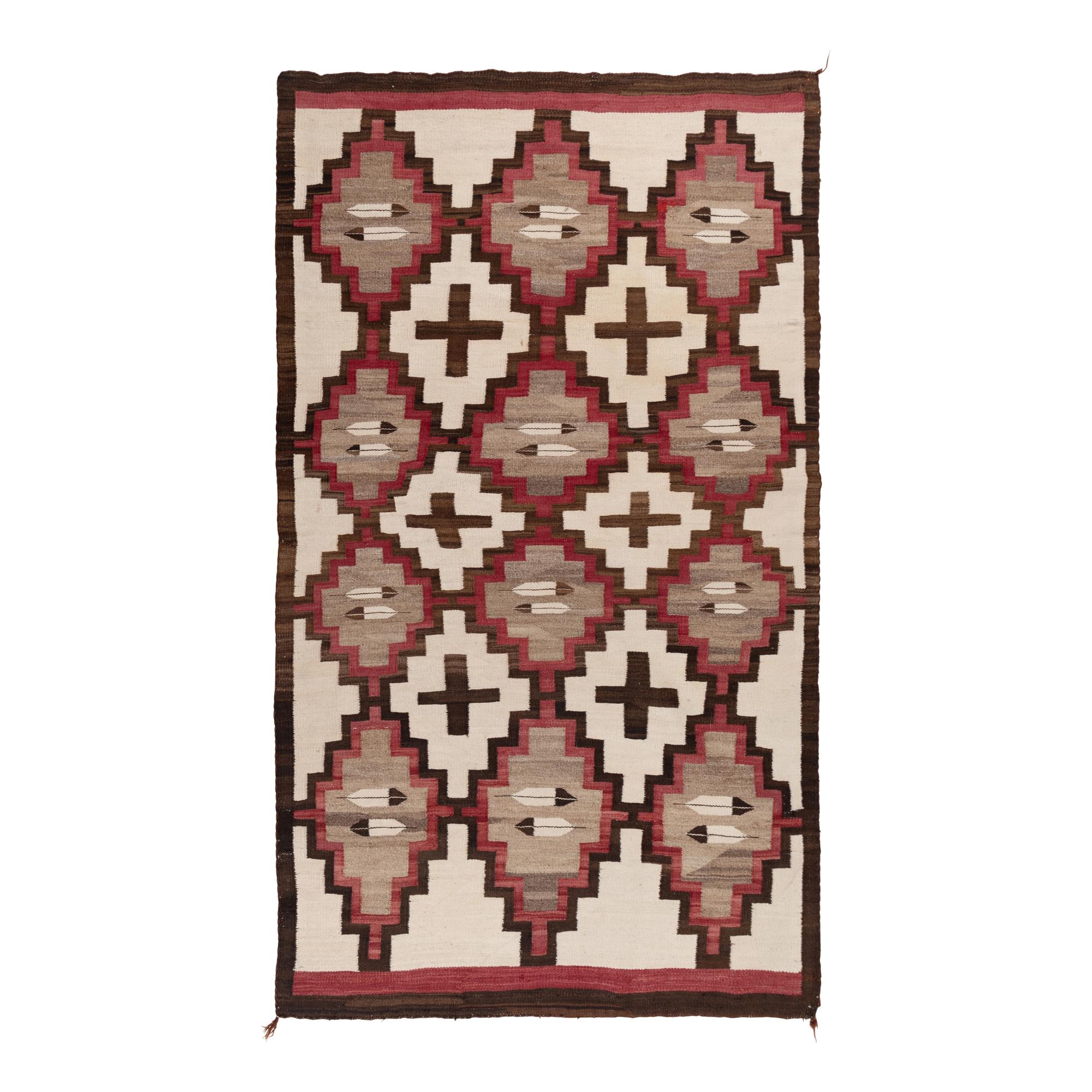 Navajo Crystal Pattern Weaving, with Feathers and Crosses [Rug]