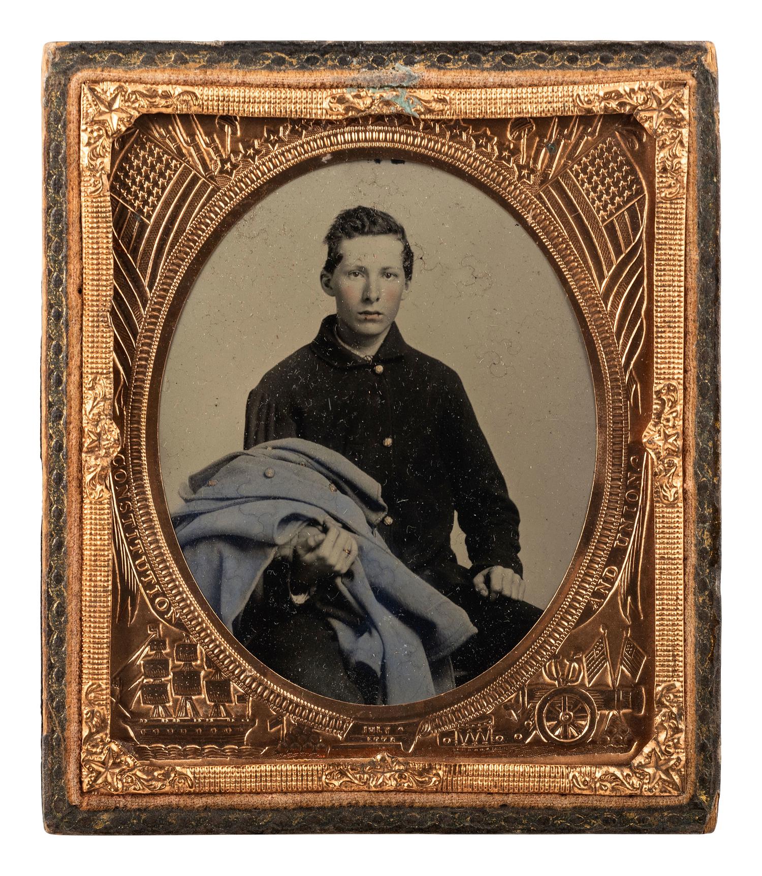 [CIVIL WAR]. Sixth plate ambrotype of Frank M. Chamberlin, Co. I, 79th New York Volunteers. N.p., ca 1862.