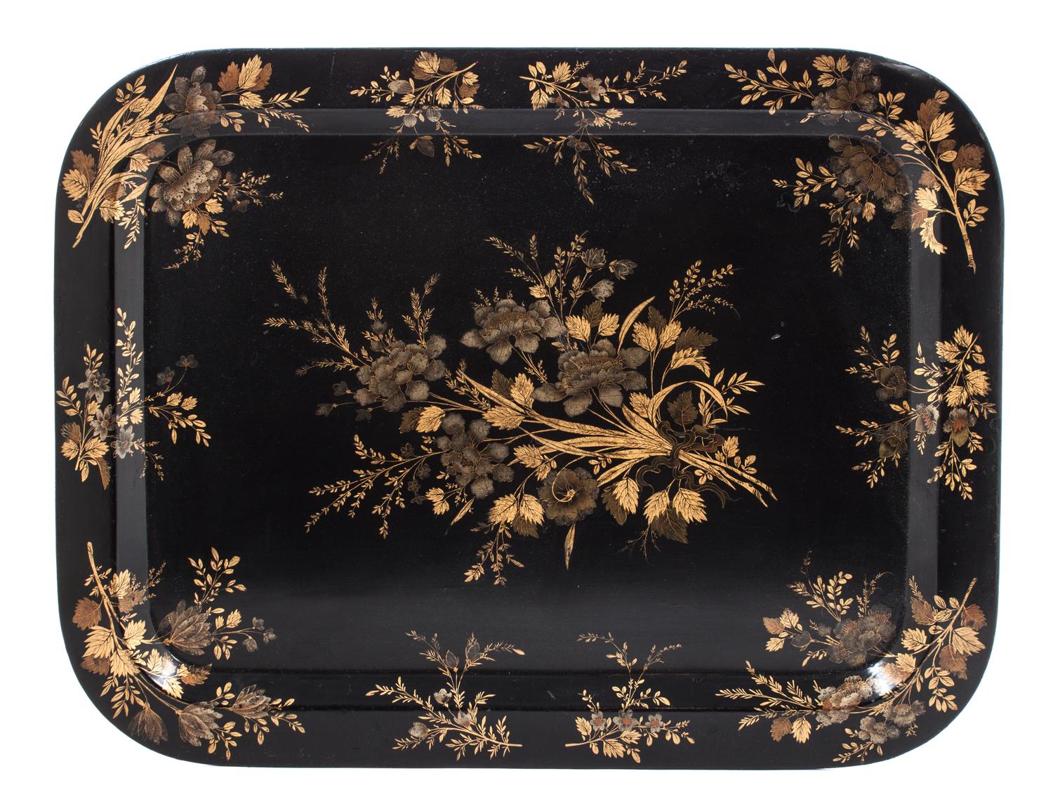 A Victorian Ebonized Tole Tray Length 26 x width 20 1/4 inches. — 19TH CENTURY
