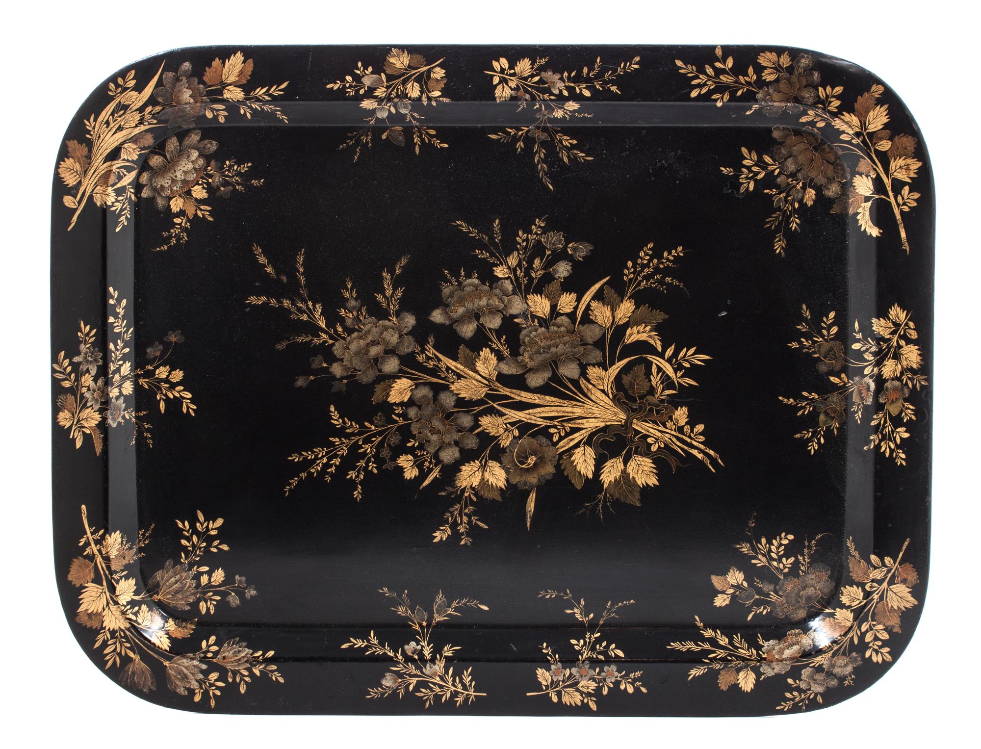 A Victorian Ebonized Tole Tray Length 26 x width 20 1/4 inches. — 19TH CENTURY